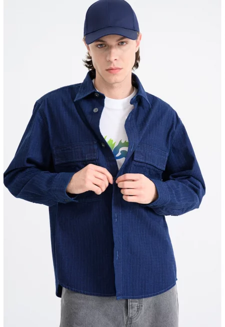 Памучна риза Ebargo - Ултрамарин синьо