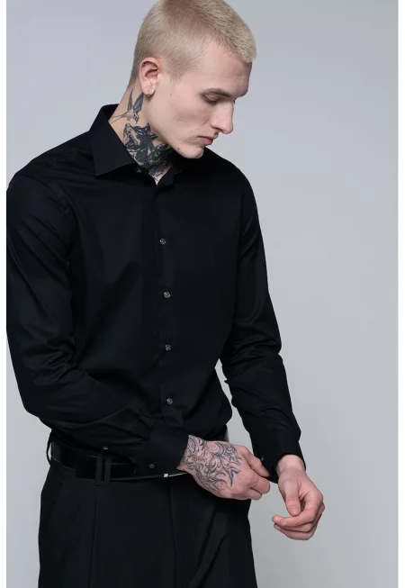 Памучна риза с дълги ръкави - Черен