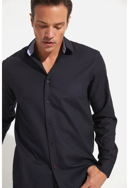 Памучна риза с класическа яка - Ултрамарин синьо
