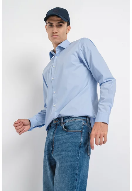 Памучна риза Valerio с остра яка - Пастелносин