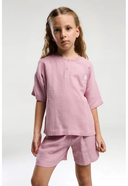 Памучна тениска и къс панталон - Прашно розово