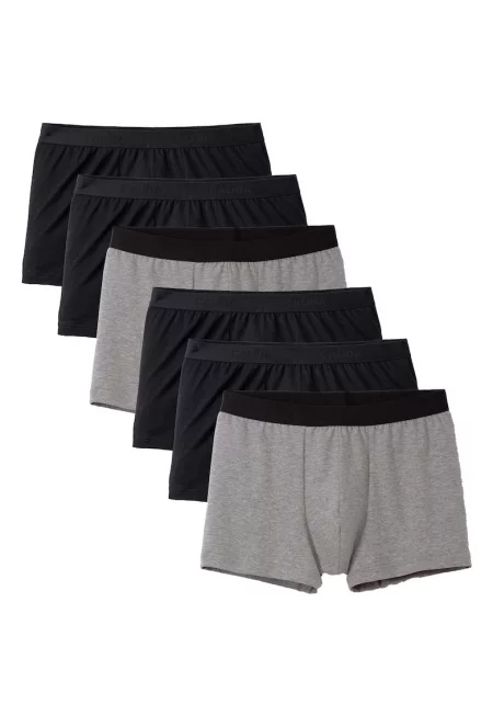Памучни боксерки с лого на талията - 6 чифта - Черен/Сив