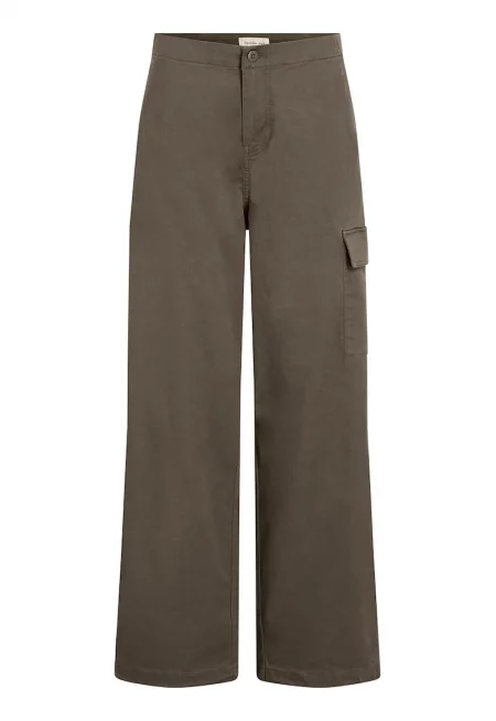 Панталон с широк крачол и страничен джоб с капаче - Тъмнокафяв