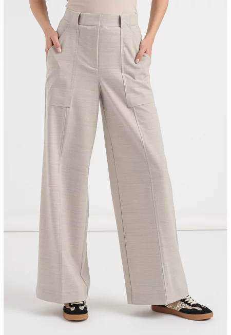 Панталон с висока талия и широк крачол - Светло сив