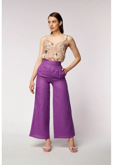 Панталони AVENUE №29 - Широки - Ленени - Виолетов/Аметист