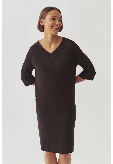 Плетена рокля с шпиц - Тъмнокафяв