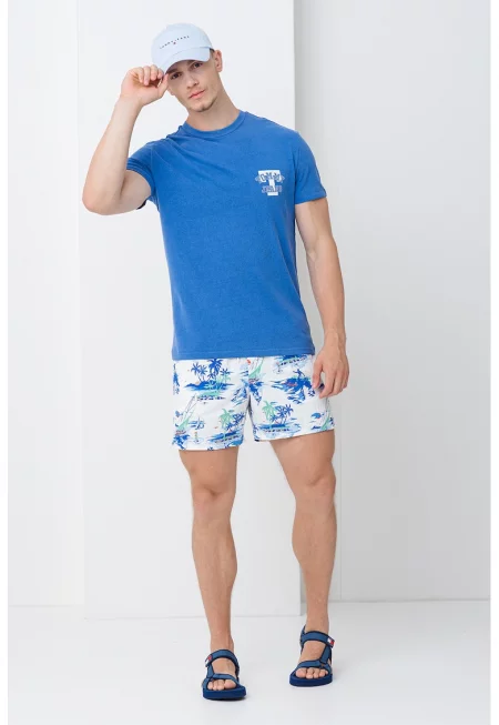 Плувни шорти с принт и джобове - Бял/Аква зелено/Светлосин