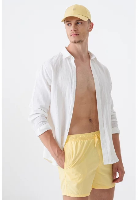 Плувни шорти с връзка - Сламеножълт