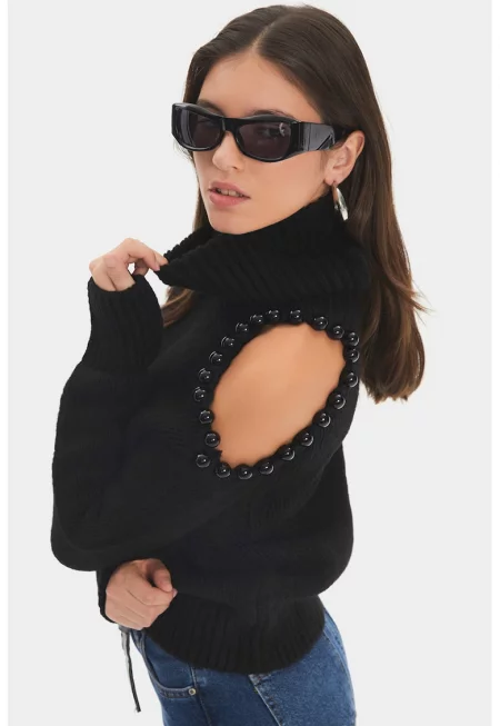 Поло с мъниста - Черен