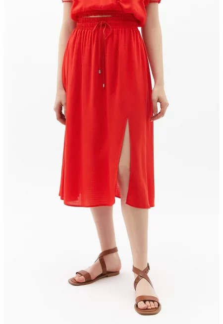 Права миди пола с цепка отпред - Аленочервен