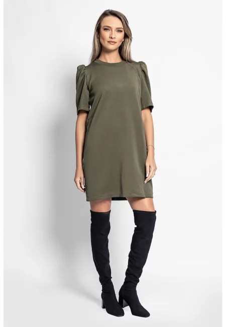 Права рокля с бухнали ръкави - Каки