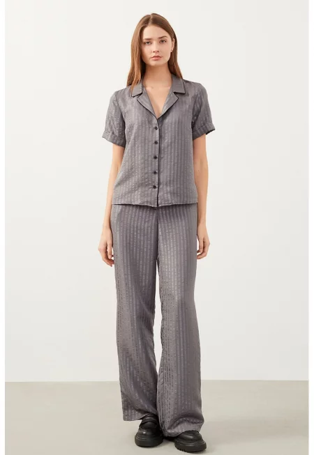 Раиран широк панталон - Сив