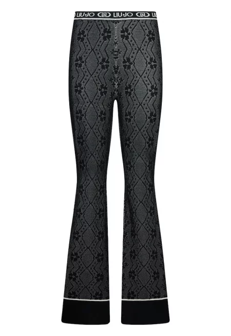 Разкроен панталон с десен и лого - Избеляло черно