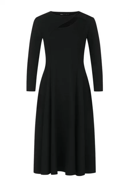 Разкроена миди рокля с дълъг ръкав