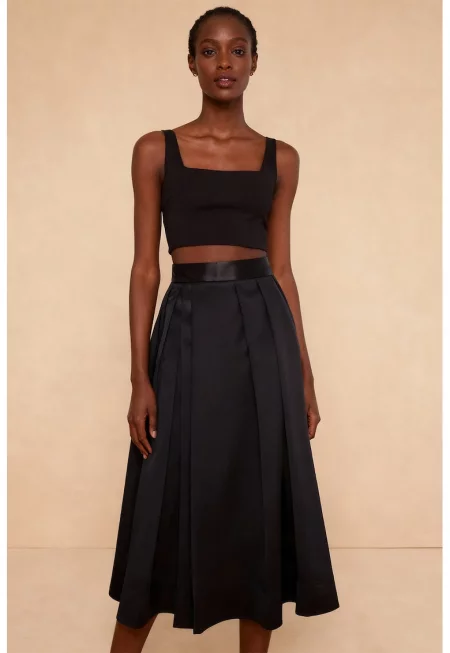 Разкроена пола с джобове встрани - Черен