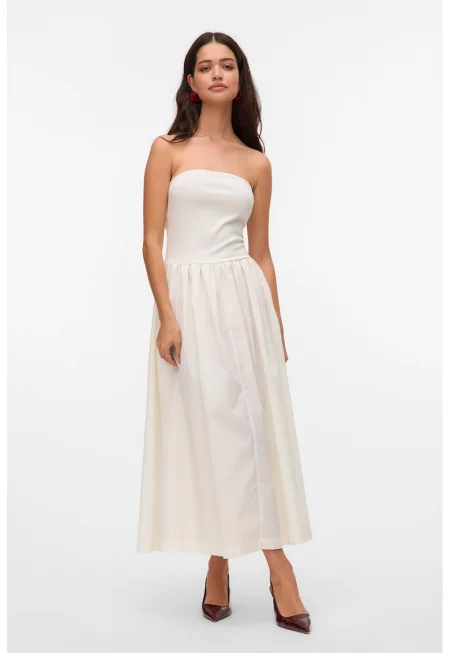 Разкроена рокля без презрамки - Слонова кост