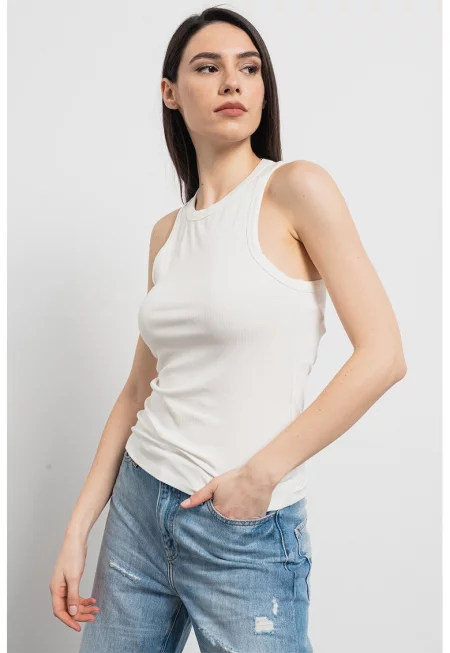 Рипсен топ по тялото - Бял
