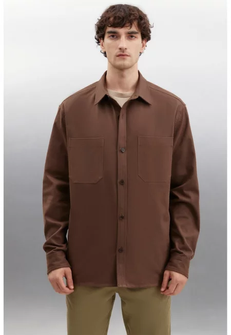 Риза с джобове - Кафяв