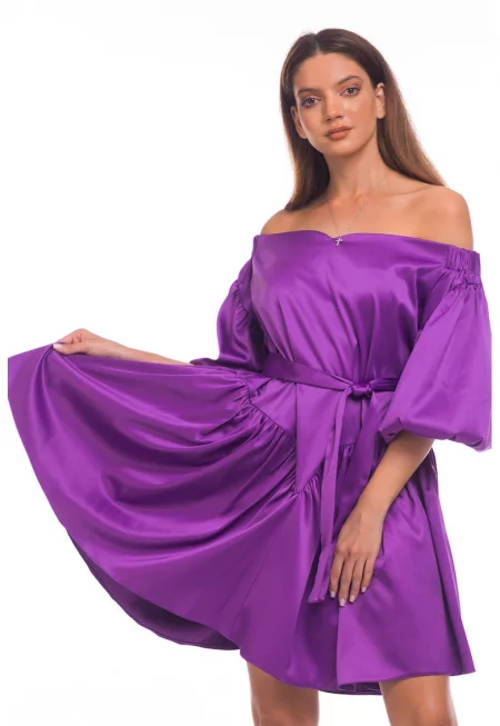 Рокля с голи рамене и връзка - Аметист