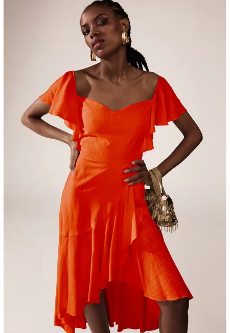 Рокля с голо рамо - Мандарина