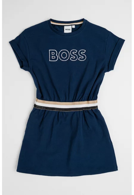 Рокля с памук с лого и еластична талия - Тъмносин