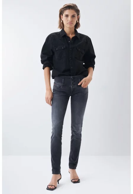 Слим дънки с висока талия - Антрацитно сиво