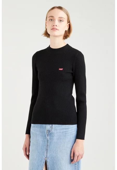 Слим рипсен пуловер с райе - Черен