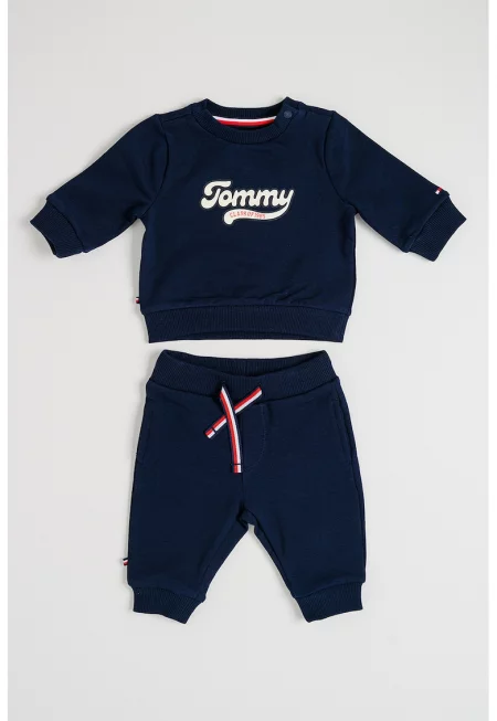 Спортен екип с органичен памук и лого - Тъмносин