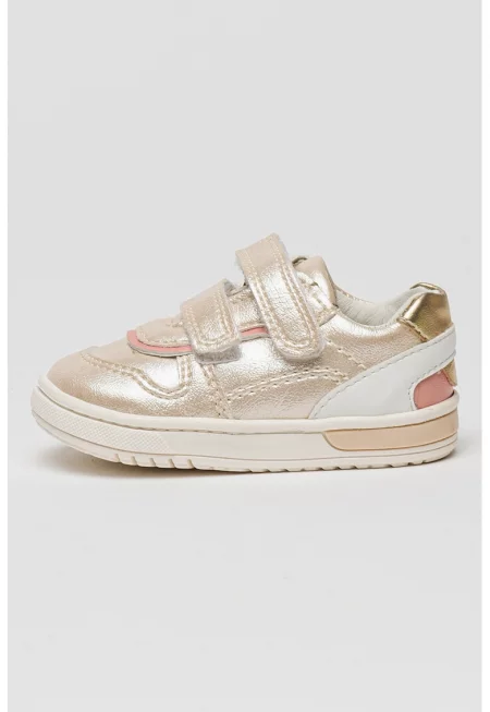 Спортни обувки от еко кожа с метализиран ефект - Бял/Бледо розово