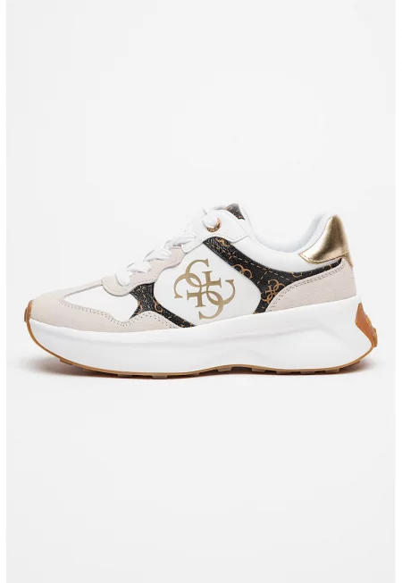 Спортни обувки от еко кожа с велур - Бял/Кафяв