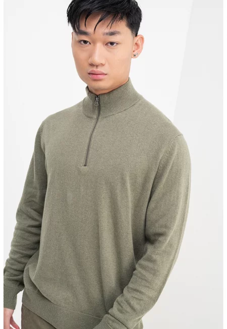 Стандартен пуловер с къс цип