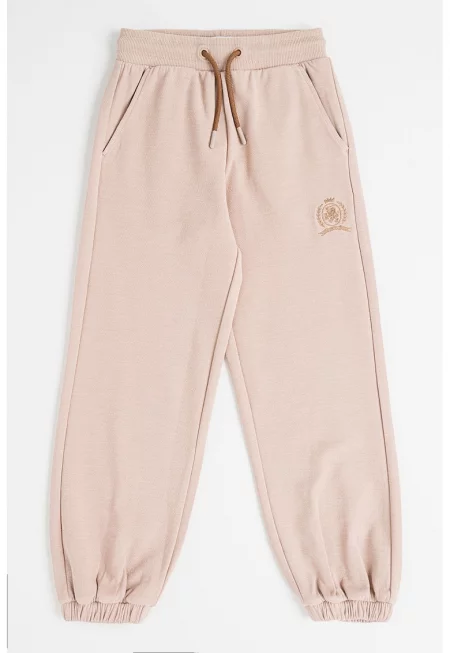 Свободен панталон с лого - Светлокафяв