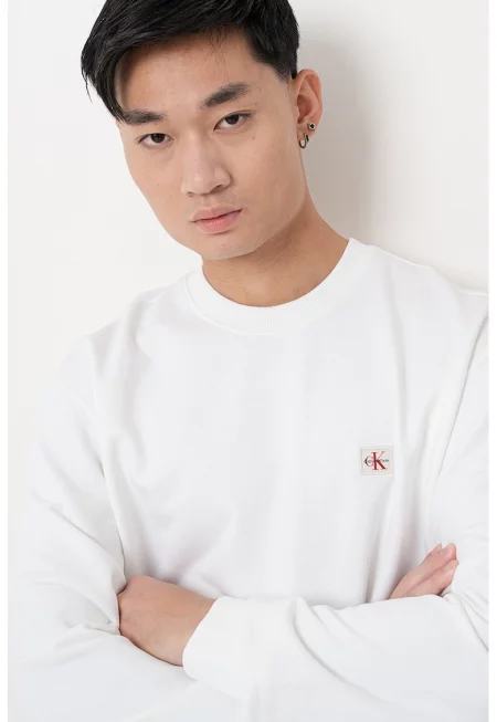 Свободен суитшърт с овално деколте - Бял