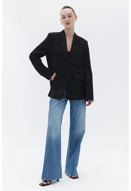Свободно сако с раздвоен ревер - Черен