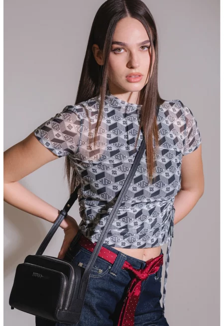 Тениска Dastoria с флорален десен - Мръснобял/Tъмносив/Прозрачен