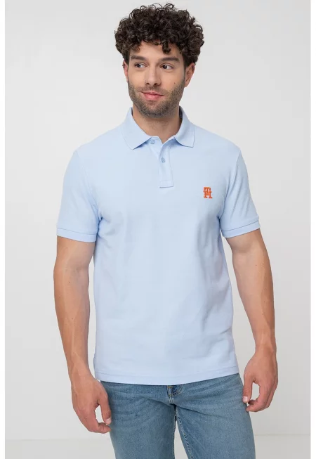 Тениска от органичен памук с яка - Светлосин