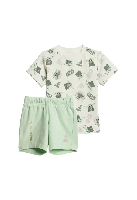 Тениска с памук и къс панталон с принт на Star Wars - Бледозелен/Мръснобял