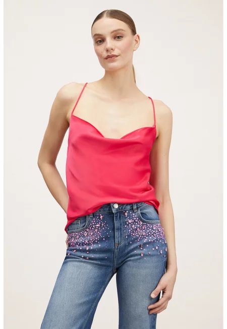 Топ с кръстосани презрамки - Яркорозово
