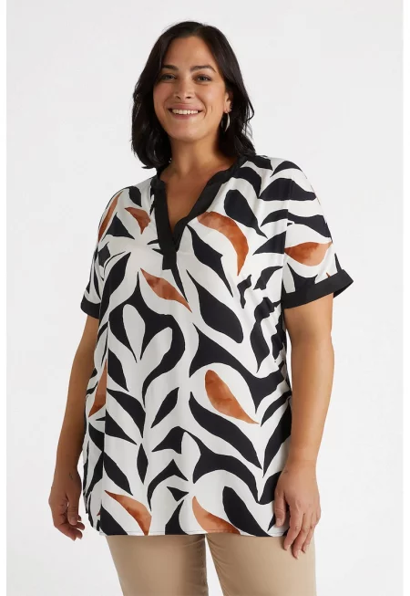 Туника с къси ръкави - Черен/Кафяв