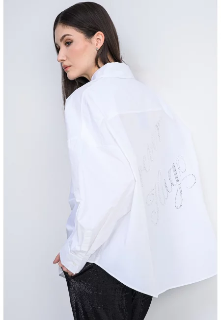 Уголемена памучна риза Edafnena с джобове - Бял