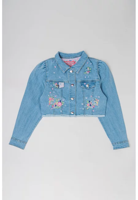 Яке от деним с флорални бродерии