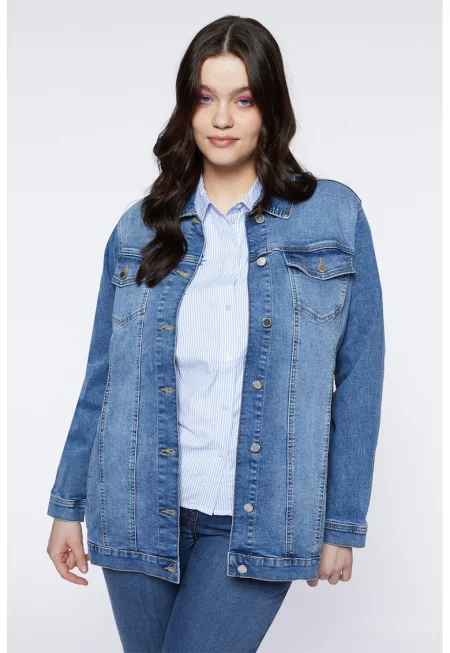 Яке от деним със захабен ефект - Светлосин