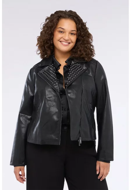 Яке от еко кожа с джобове с цип - Черен