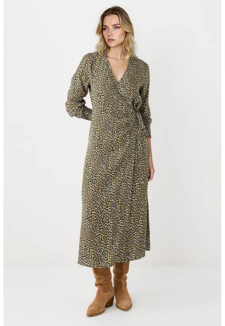 Застъпена миди рокля с шпиц