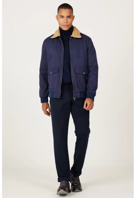 Зимно яке с джобове с капаче - Индигово синьо