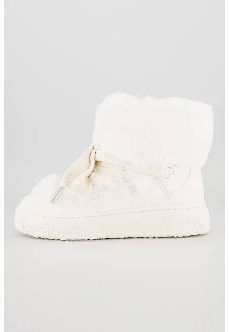 Боти от еко кожа с еко пух - Мръснобял