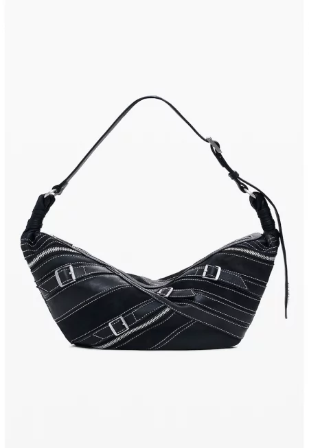 Чанта от еко кожа с тока - Бял/Черен