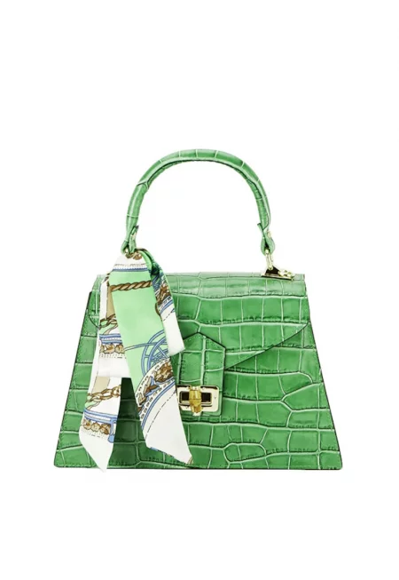 Чанта с шал 8953 121 - Естествена кожа - Черна - Зелен