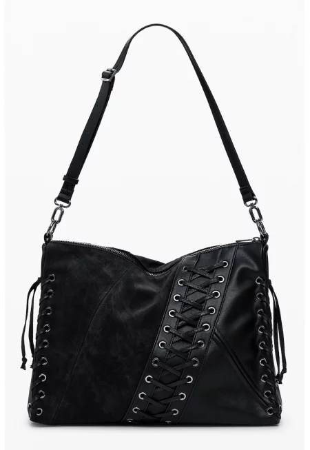 Чанта за рамо от еко кожа с кръстосани детайли