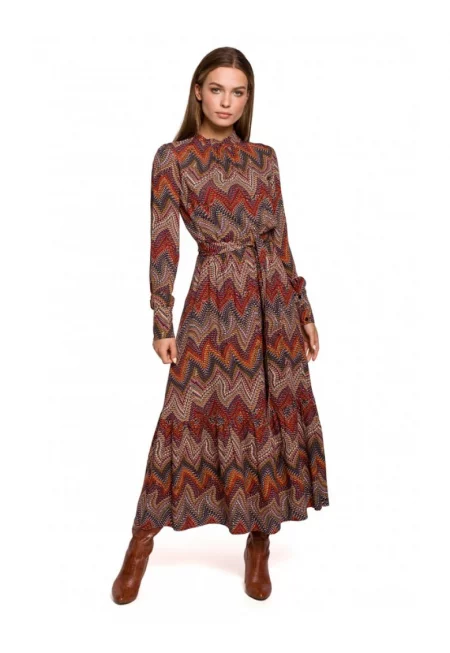 Дамска рокля - Стил - Вискоза - Многоцветна -